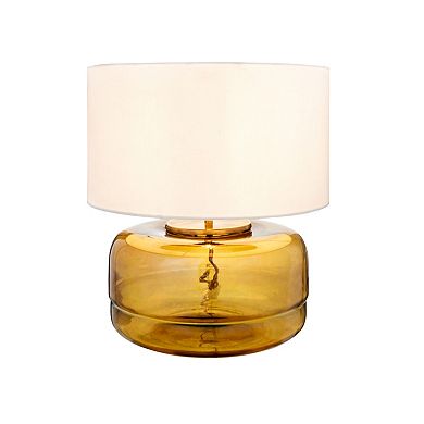 Hello Honey Amber Glass Table Lamp with White Cotton Shade