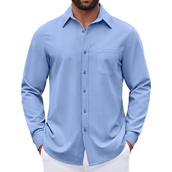COOFANDY Mens Button Down Long Sleeve Shirts Business Casual Denim Dress Shirt Wrinkle Free