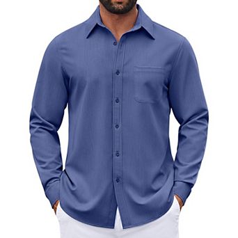 COOFANDY Mens Button Down Long Sleeve Shirts Business Casual Denim Dress Shirt Wrinkle Free