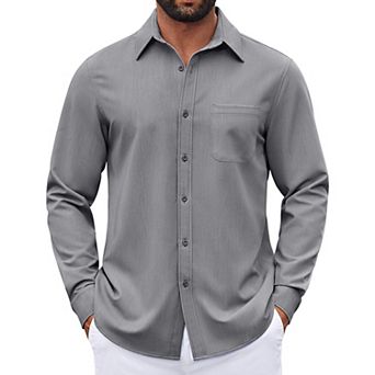COOFANDY Mens Button Down Long Sleeve Shirts Business Casual Denim Dress Shirt Wrinkle Free