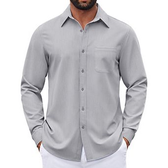 COOFANDY Mens Button Down Long Sleeve Shirts Business Casual Denim Dress Shirt Wrinkle Free