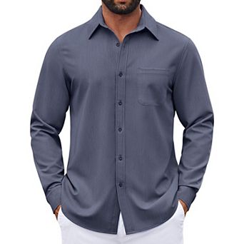 COOFANDY Mens Button Down Long Sleeve Shirts Business Casual Denim Dress Shirt Wrinkle Free