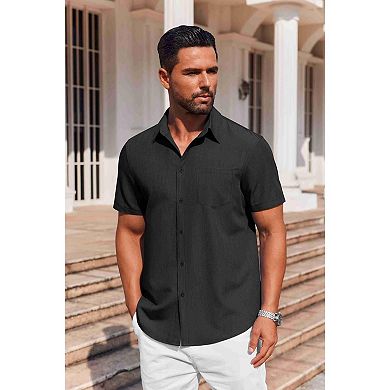 COOFANDY Mens Button Down Short Sleeve Shirt Casual Summer Stretch Dress Shirts with Pocket