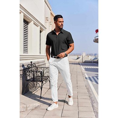 COOFANDY Mens Button Down Short Sleeve Shirt Casual Summer Stretch Dress Shirts with Pocket