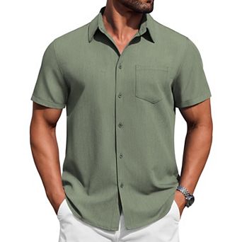 COOFANDY Mens Button Down Short Sleeve Shirt Casual Summer Stretch Dress Shirts with Pocket