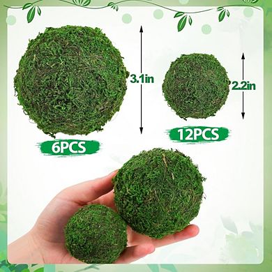 Great Ambitions 18-Pack Faux Dried Moss Balls, 3.1" & 2.2" Green Spheres for Vase Decor