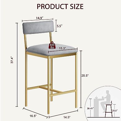 25.5" Bar Stools Set of 2 with Backrest and Footrest
