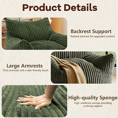 5-Zone Support Suede Bean Bag Chair with Ottoman