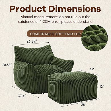 5-Zone Support Suede Bean Bag Chair with Ottoman