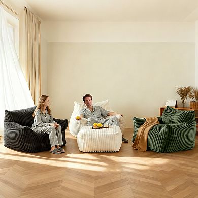 5-Zone Support Suede Bean Bag Chair with Ottoman