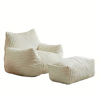 5-Zone Support Suede Bean Bag Chair with Ottoman