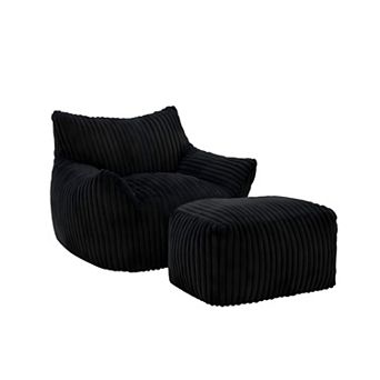 5-Zone Support Suede Bean Bag Chair with Ottoman