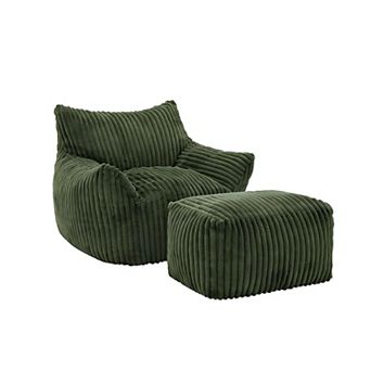 5-Zone Support Suede Bean Bag Chair with Ottoman