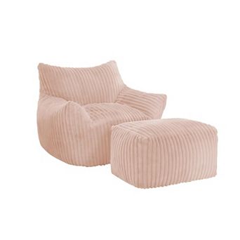 5-Zone Support Suede Bean Bag Chair with Ottoman