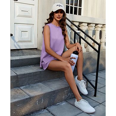 Pinspark Women's 2 Piece Crew Neck Lounge Set Drawstring Shorts Tracksuit with Pockets