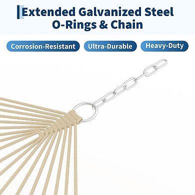 2 Person Cotton Rope Hammock with Stand and Pad Adjustable Steel Frame Double Hammock