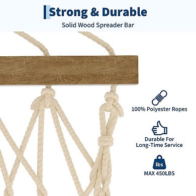 2 Person Cotton Rope Hammock with Stand and Pad Adjustable Steel Frame Double Hammock