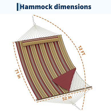 2 Person Cotton Rope Hammock with Stand and Pad Adjustable Steel Frame Double Hammock