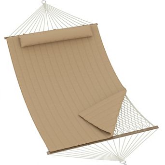 2 Person Cotton Rope Hammock with Stand and Pad Adjustable Steel Frame Double Hammock