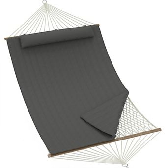 2 Person Cotton Rope Hammock with Stand and Pad Adjustable Steel Frame Double Hammock