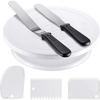 Great Ambitions Cake Decorating Kit with Turntable, Spatulas & Icing Smoothers, White