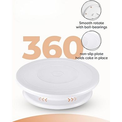 Great Ambitions Cake Decorating Kit with Turntable, Spatulas & Icing Smoothers, White