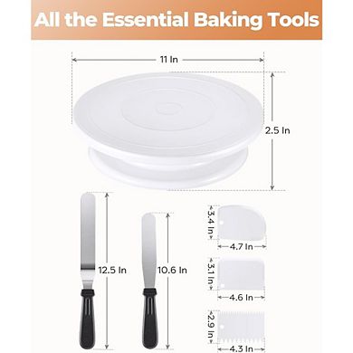 Great Ambitions Cake Decorating Kit with Turntable, Spatulas & Icing Smoothers, White