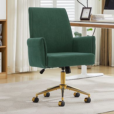 Ergonomic Mid-Back Liftable Corduroy Office Chair with Metal Base for Working, Studying