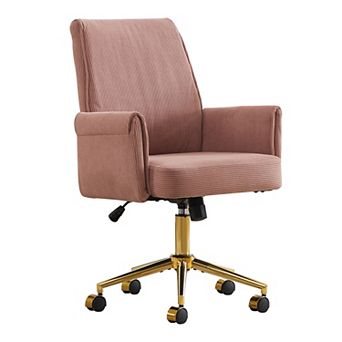 Ergonomic Mid-Back Liftable Corduroy Office Chair with Metal Base for Working, Studying