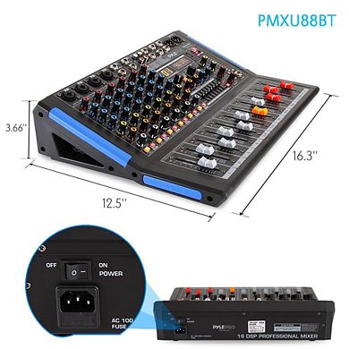 8-Channel Bluetooth DJ Audio Mixer, USB Drive, XLR Mic Input, 48V Power, 7-Band EQ, DSP Processor