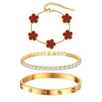 18K Plated Floral Stackable Bracelets Set - Elegant Gift for Women