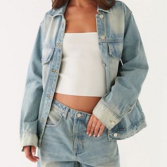 Women's Wash Oversized Denim Trucker Jacket Summer Fall Casual Jean Coat Long Sleeve Button Shirt