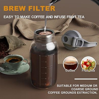 Great Ambitions 64oz Cold Brew Coffee Maker, Glass Pitcher with Filter & Lid