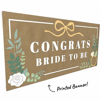 Boho Botanical Bride Kraft Paper Banner, Greenery Bridal Shower & Wedding Printed Brown Paper 1 Ct