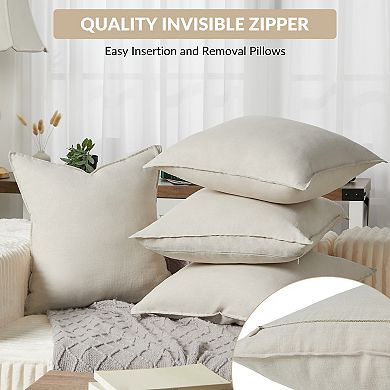 4-Pack Natural Linen Throw Pillow Covers, 18"x18" Square Cushion Cases Solid Farmhouse Home Decor
