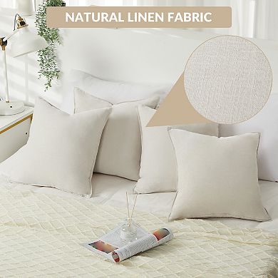 4-Pack Natural Linen Throw Pillow Covers, 18"x18" Square Cushion Cases Solid Farmhouse Home Decor