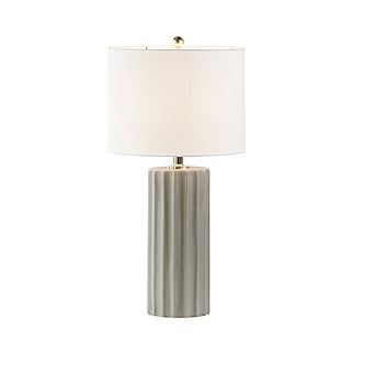 27 in H Ribbed Ceramic Table Lamp, Gray