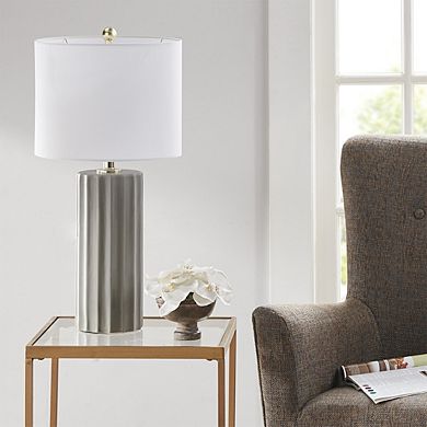 27 in. H Ribbed Ceramic Table Lamp, Gray