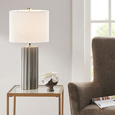 27 in. H Ribbed Ceramic Table Lamp, Gray