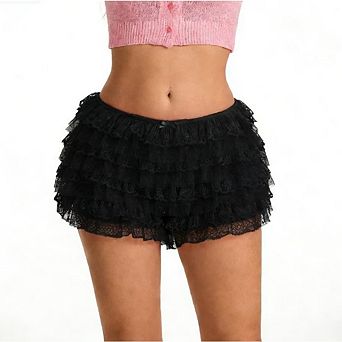 Women Y2K Low Waist Lace Multi Layered Bloomers Lolita Ruffle Shorts Elastic Waist Sweet Pettipants