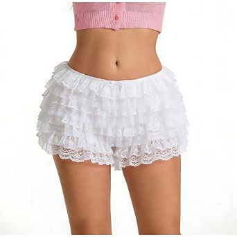 Women Y2K Low Waist Lace Multi Layered Bloomers Lolita Ruffle Shorts Elastic Waist Sweet Pettipants