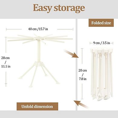Great Ambitions Collapsible Pasta Drying Rack, 10-Arm Foldable Stand for Fresh Homemade Noodles