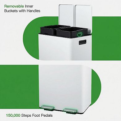 16 Gallon Dual Compartment Stainless Steel Step Trash Can and Recycling Bin