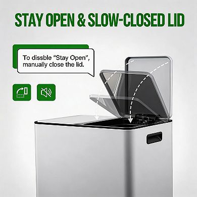 16 Gallon Dual Compartment Stainless Steel Step Trash Can and Recycling Bin