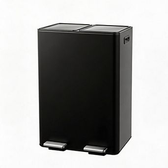 16 Gallon Dual Compartment Stainless Steel Step Trash Can and Recycling Bin