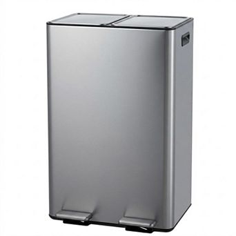 16 Gallon Dual Compartment Stainless Steel Step Trash Can and Recycling Bin
