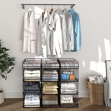 4 Pack Stackable Closet Organizer Shelves Foldable Metal Storage Bins