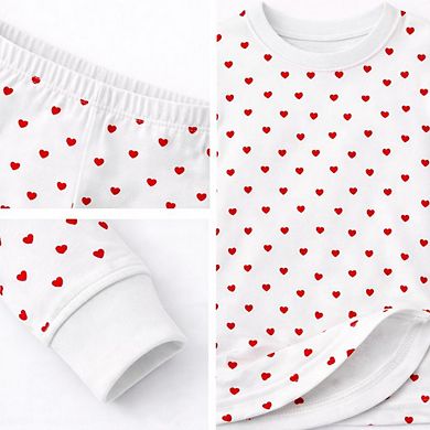 Kids Girls Cherries Hearts 2-Pack Pajamas Snug Fit PJs Short Sleeve