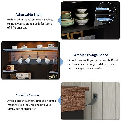 Coffee Bar Cabinet,72" Coffee Bar Hutch with Storage,Sideboard Buffet Cabinet with Microwave Stand