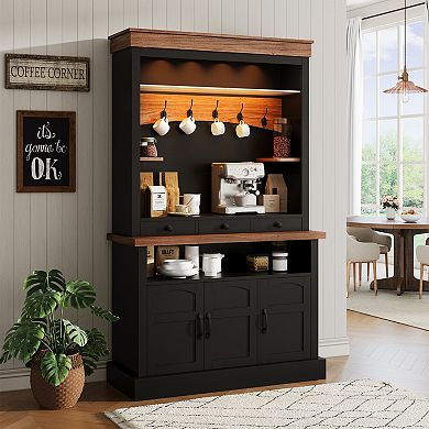 Coffee Bar Cabinet,72" Coffee Bar Hutch with Storage,Sideboard Buffet Cabinet with Microwave Stand